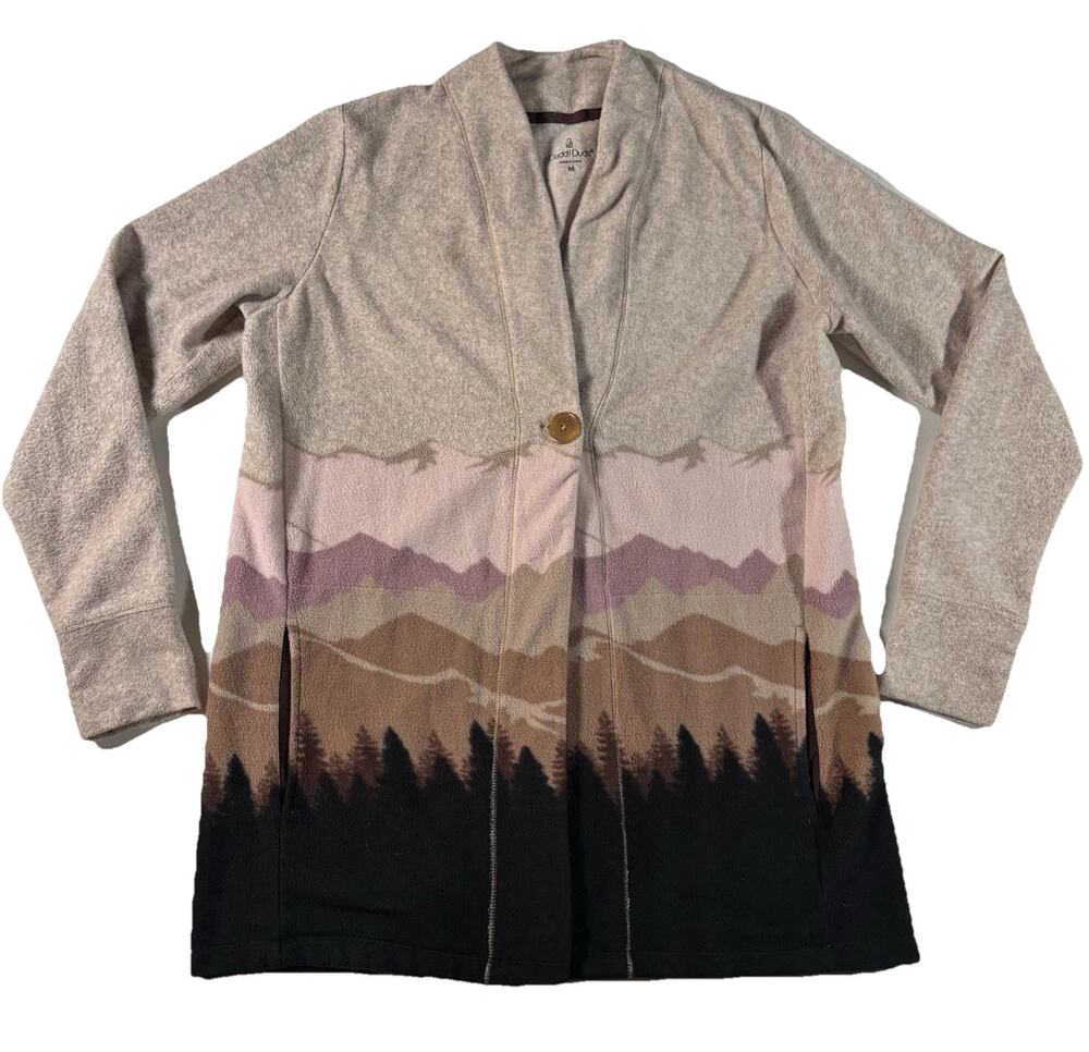Cuddl Duds Fleecewear Stretch Button-Front Cardigan-tan/black Sz M